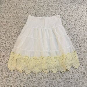 Vintage White Skirt with Yellow Lace Trim